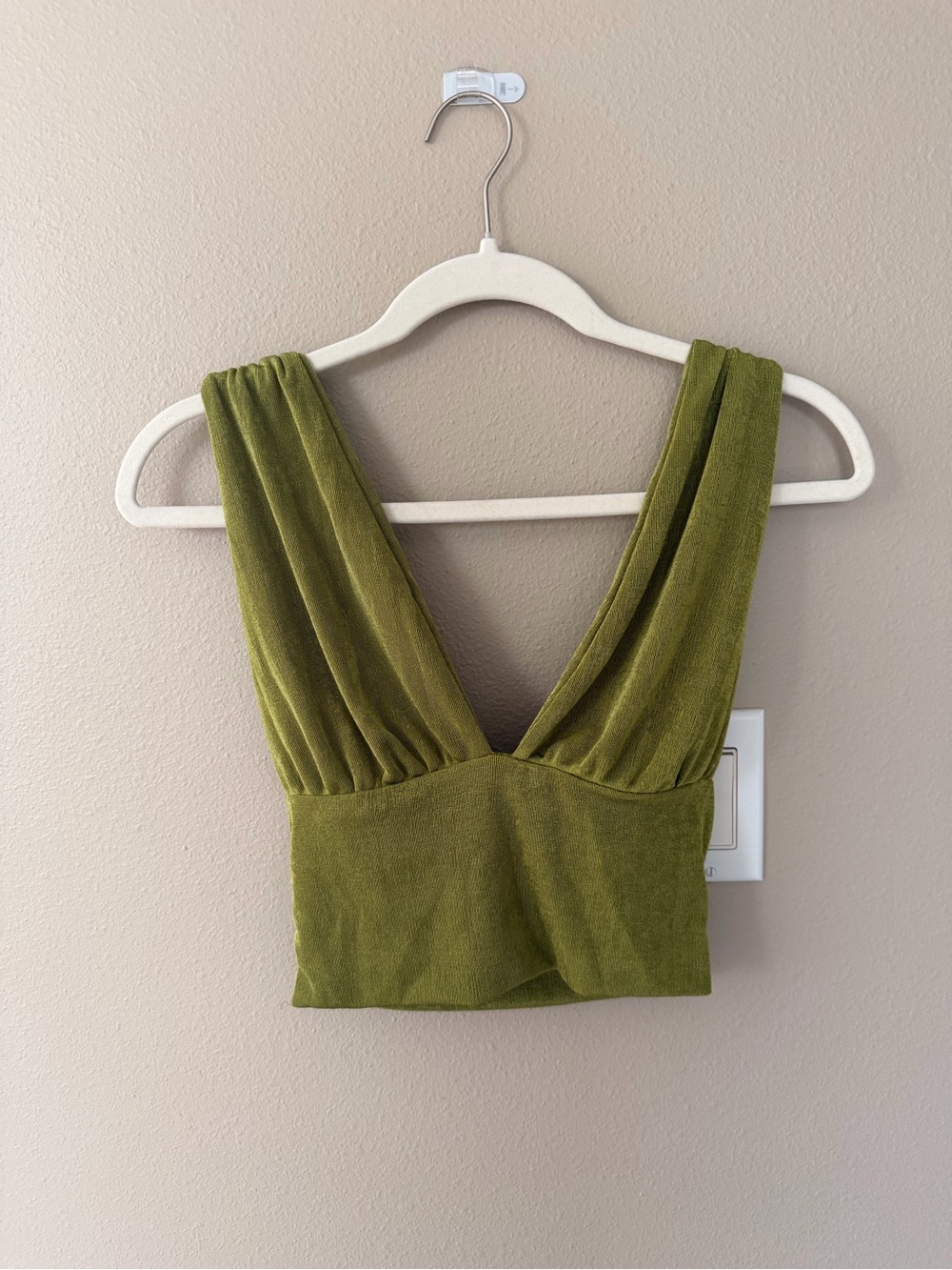 Olive Green V-Neck Sleeveless Women's Top